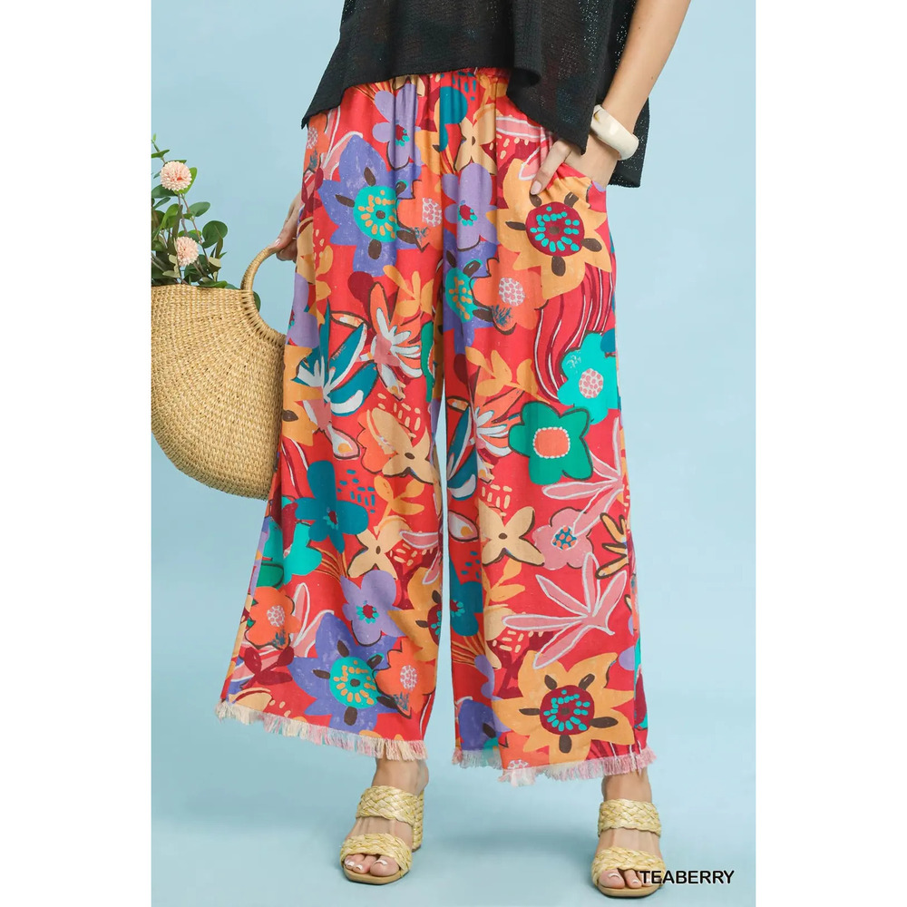 C6190 T Umgee Floral Print Wide Leg Pants Various Sizes